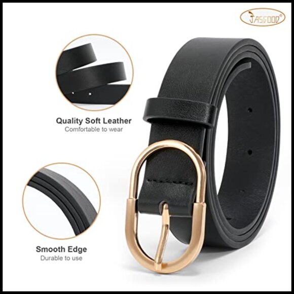 Women\'s PU Leather Belt with Gold Buckle for Jeans Pants